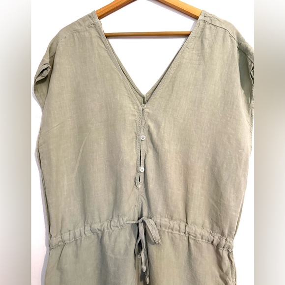 Anthropologie Cloth & Stone XL Linen Cropped Wide Leg Drawstring Jumpsuit Green - Picture 2 of 6